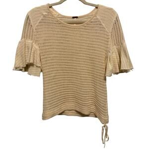 Free People Babes Only Open Knit Top Size Small Ivory Sheer Ruffle Boho Festival
